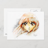 Manga Anime Girl schetst grote ogen kawaii schatti Briefkaart (Voorkant / Achterkant)