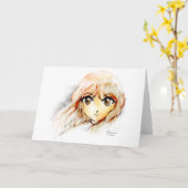 Manga Anime Meisje sketch grote ogen kawaii schatt Kaart (Gele Bloem)