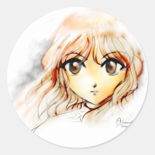 Manga Anime Meisje sketch grote ogen kawaii schatt Ronde Sticker (Voorkant)