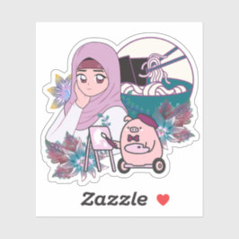 Manga-artiest, Ramen en Varken in Rolstoel Sticker