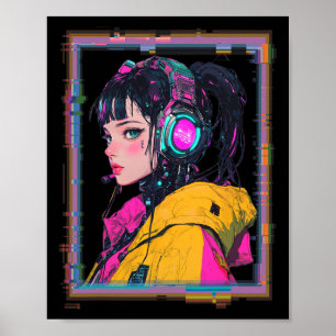 Manga Cyberpunk Gamer Meisje Poster