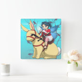 Manga-fee, konijn en rider vierkante klok (Huis)