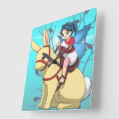 Manga-fee, konijn en rider vierkante klok (Hoek)