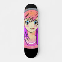 Manga girl, pink hair, blue eyes, blush frame