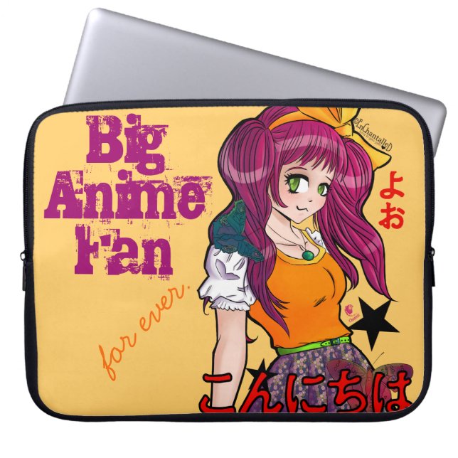 Manga girl with butterflies laptop sleeve (Voorkant)