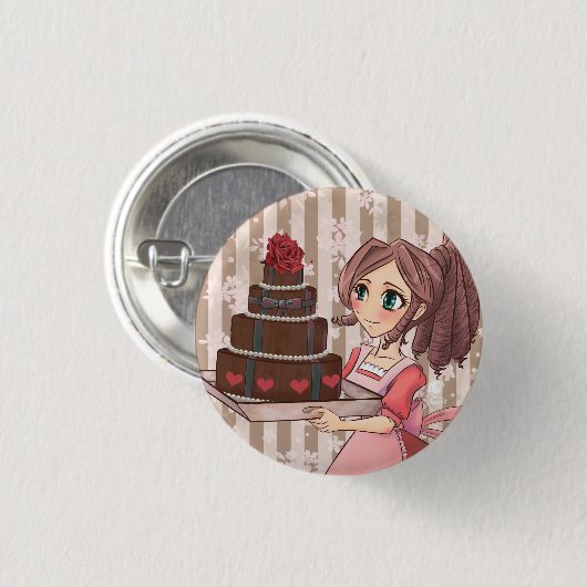 Manga girl with chocolate cake - button (Voorkant /achterkant)