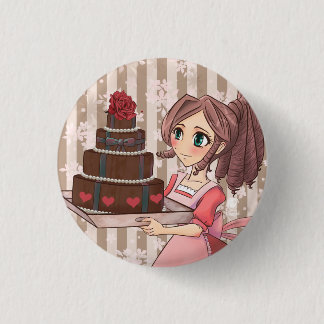 Manga girl with chocolate cake - button