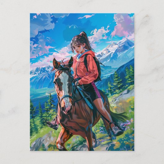 Manga Horseback Avontuur in de Alpen Briefkaart (Voorkant)