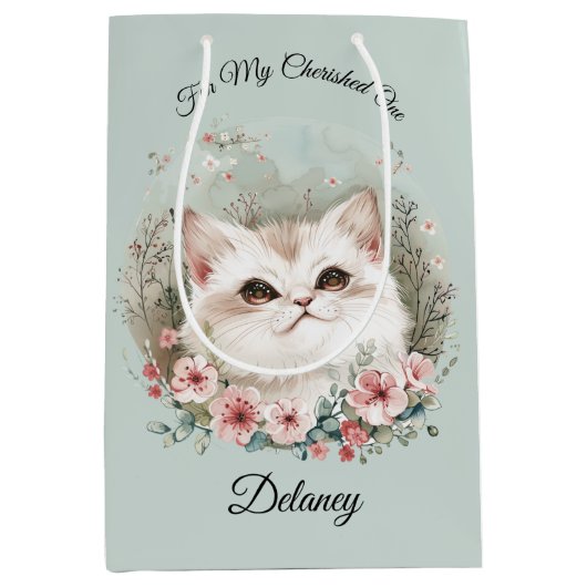 Manga Kitten & Sakura Bloemen Kat Liefhebbers Gift Medium Cadeauzakje (Voorkant)