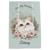 Manga Kitten & Sakura Bloemen Kat Liefhebbers Gift Medium Cadeauzakje (Achterkant)