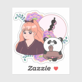 Manga meisje en panda met beenprothese sticker