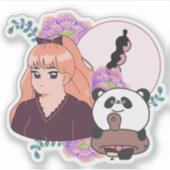 Manga meisje en panda met beenprothese sticker (Voorkant)