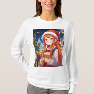 Manga Meisje in Kerstmis Cheer: Bidden in een Vibr T-shirt