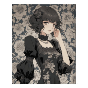  Manga Meisje in LBD - Retro Elegance Anime Perfect Poster