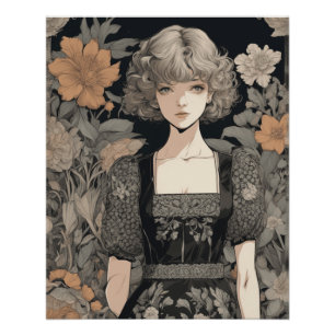 Manga Meisje in LBD - Retro Elegantie Anime AI Pri Perfect Poster