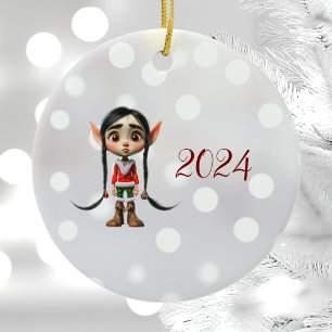 Manga Meisje Kerst Elf Keramisch Ornament