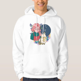 Manga meisje met koffie en lama in rolstoel hoodie