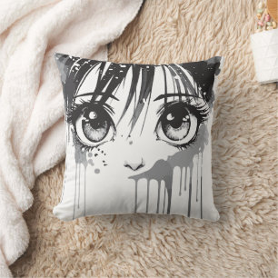 Manga Meisje met Verf-Drenkende Blik Kussen