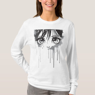 Manga Meisje met Verf-Drenkende Blik T-shirt