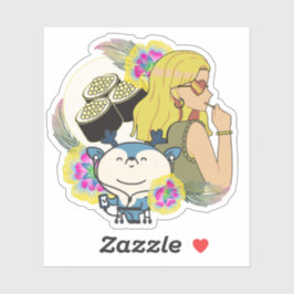 Manga meisje, sushi en hert met rollator sticker
