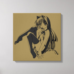 Manga, Neko Catgirl Furry Kawaii Loli Canvas Afdruk