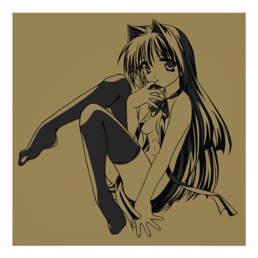 Manga, Neko Catgirl Furry Kawaii Loli Foto Afdruk (Voorkant)