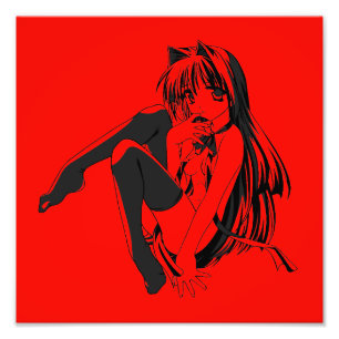 Manga, Neko Catgirl Furry Kawaii Loli Foto Afdruk