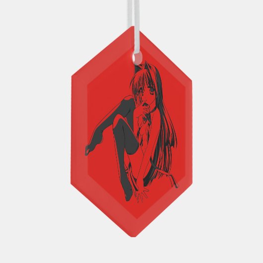 Manga, Neko Catgirl Furry Kawaii Loli Glas Ornament (Voorkant Rechts)