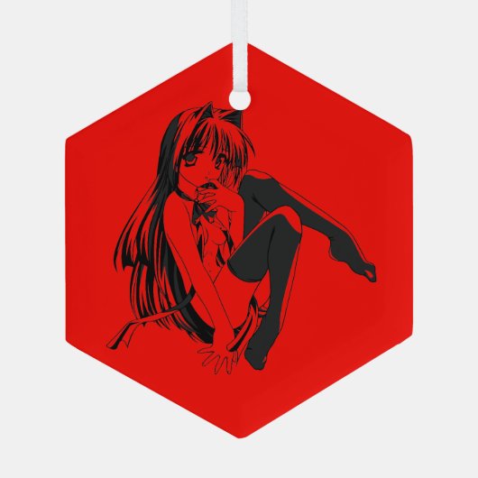 Manga, Neko Catgirl Furry Kawaii Loli Glas Ornament (Achterkant)