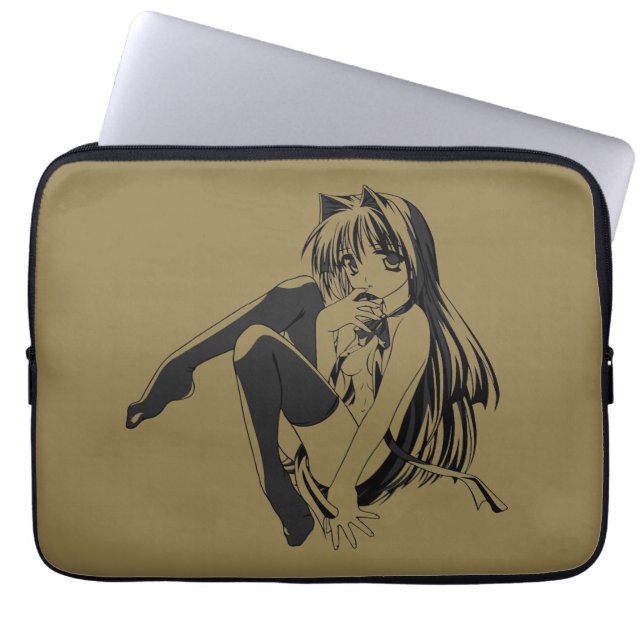 Manga, Neko Catgirl Furry Kawaii Loli Laptop Sleeve (Voorkant)