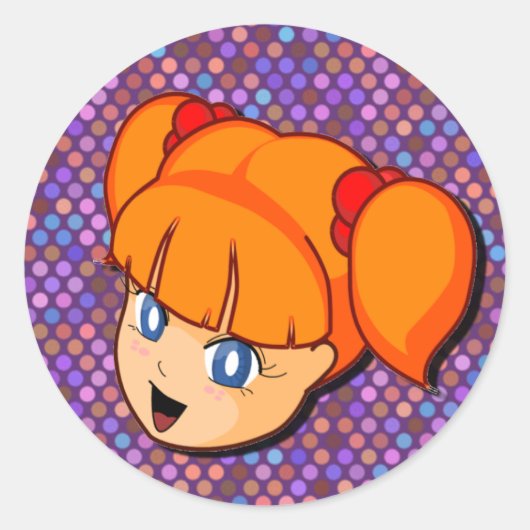 Manga rood meisje ronde sticker (Voorkant)
