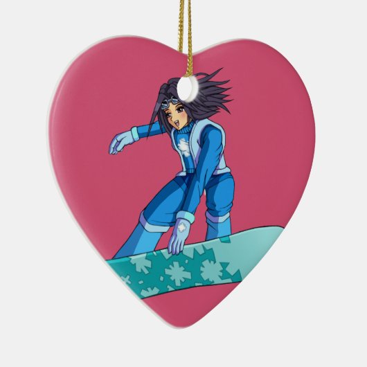 Manga Snowboarder Girl Keramisch Ornament (Rechts)