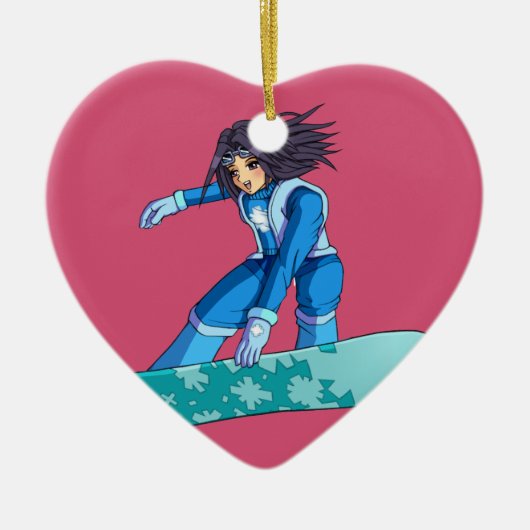 Manga Snowboarder Girl Keramisch Ornament (Voorkant)
