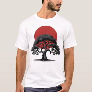 Manga Style Dark Tree met rode zon T-shirt
