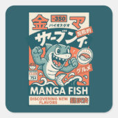 Manga Vis Vierkante Sticker (Voorkant)