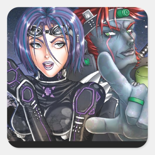 Manga Warriors Vierkante Sticker (Voorkant)