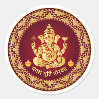 Mangalmurti Morya Traditionele Ganesha Ronde Sticker