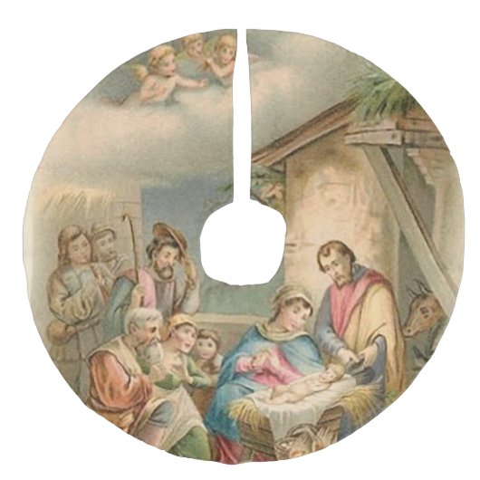 " Manger Scene" Imitatie Linnen Kerstboom Kleed (Voorkant)