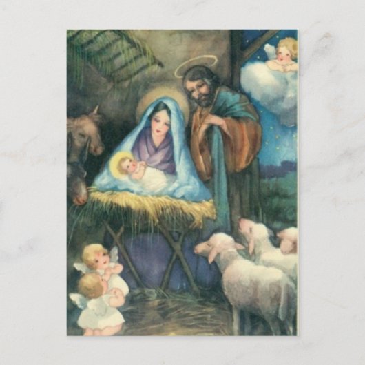 Manger Scene "O Holy Night" briefkaart (Voorkant)