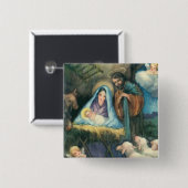  Manger Stable Scene Kerstmis Pin Vierkante Button 5,1 Cm (Voorkant /achterkant)