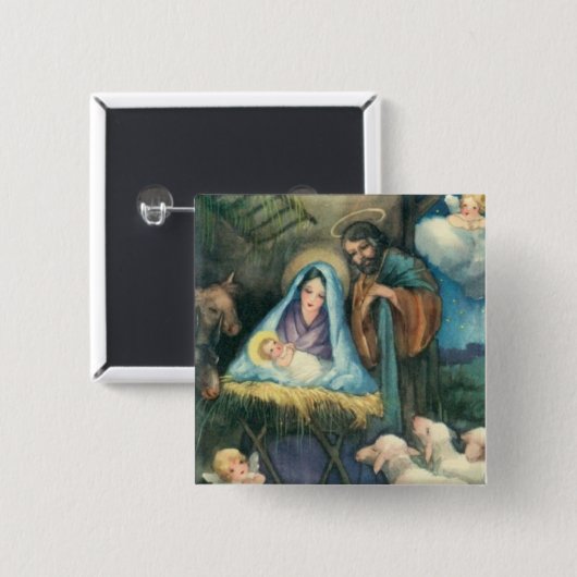  Manger Stable Scene Kerstmis Pin Vierkante Button 5,1 Cm (Voorkant /achterkant)