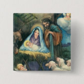  Manger Stable Scene Kerstmis Pin Vierkante Button 5,1 Cm (Voorkant)