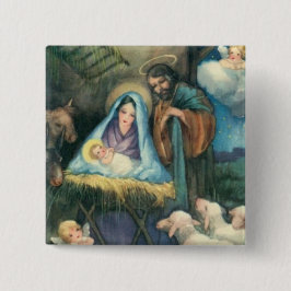  Manger Stable Scene Kerstmis Pin Vierkante Button 5,1 Cm
