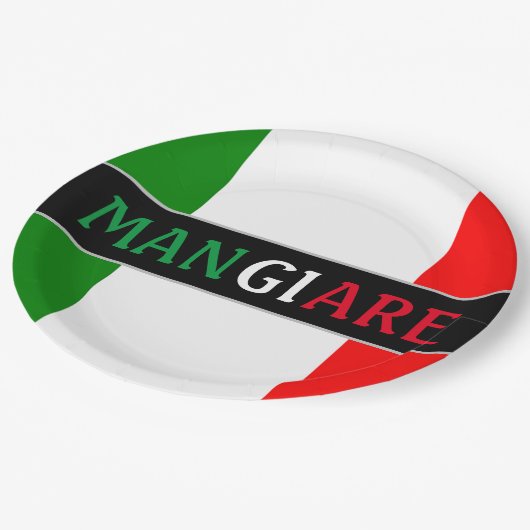Mangiare Eat in het Italiaans diner Papieren Bordje (Gekanteld)