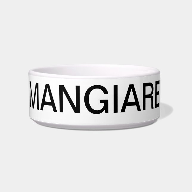 "MANGIARE" = EAT IN "ITALIAANSE PET-BOWL VOERBAKJE (Voorkant)