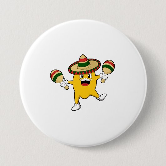 Mango als muzikant met Maraca Ronde Button 7,6 Cm (Voorkant)