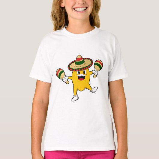 Mango als muzikant met Maraca T-shirt (Voorkant)