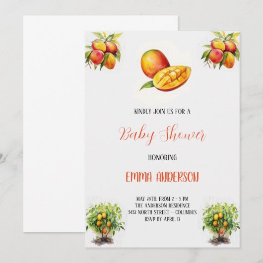 Mango Babyshower uitnodiging (Voorkant / Achterkant)