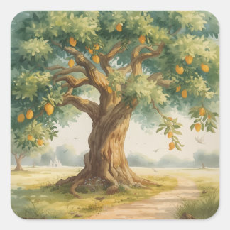 Mango Boom in Vrindavan | Waterverf op Papier Vierkante Sticker