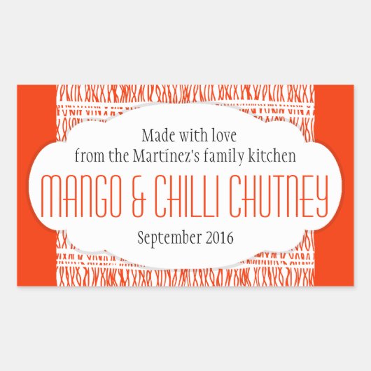 Mango & Chili Chutney oranje voedsellabel sticker (Voorkant)
